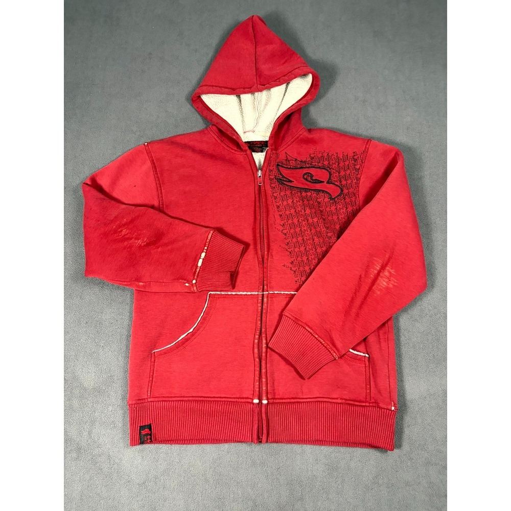 VTG Tony Hawk Hoodie Boys L (14-16) Red Embroidered Rhino Sherpa Lined Full Zip